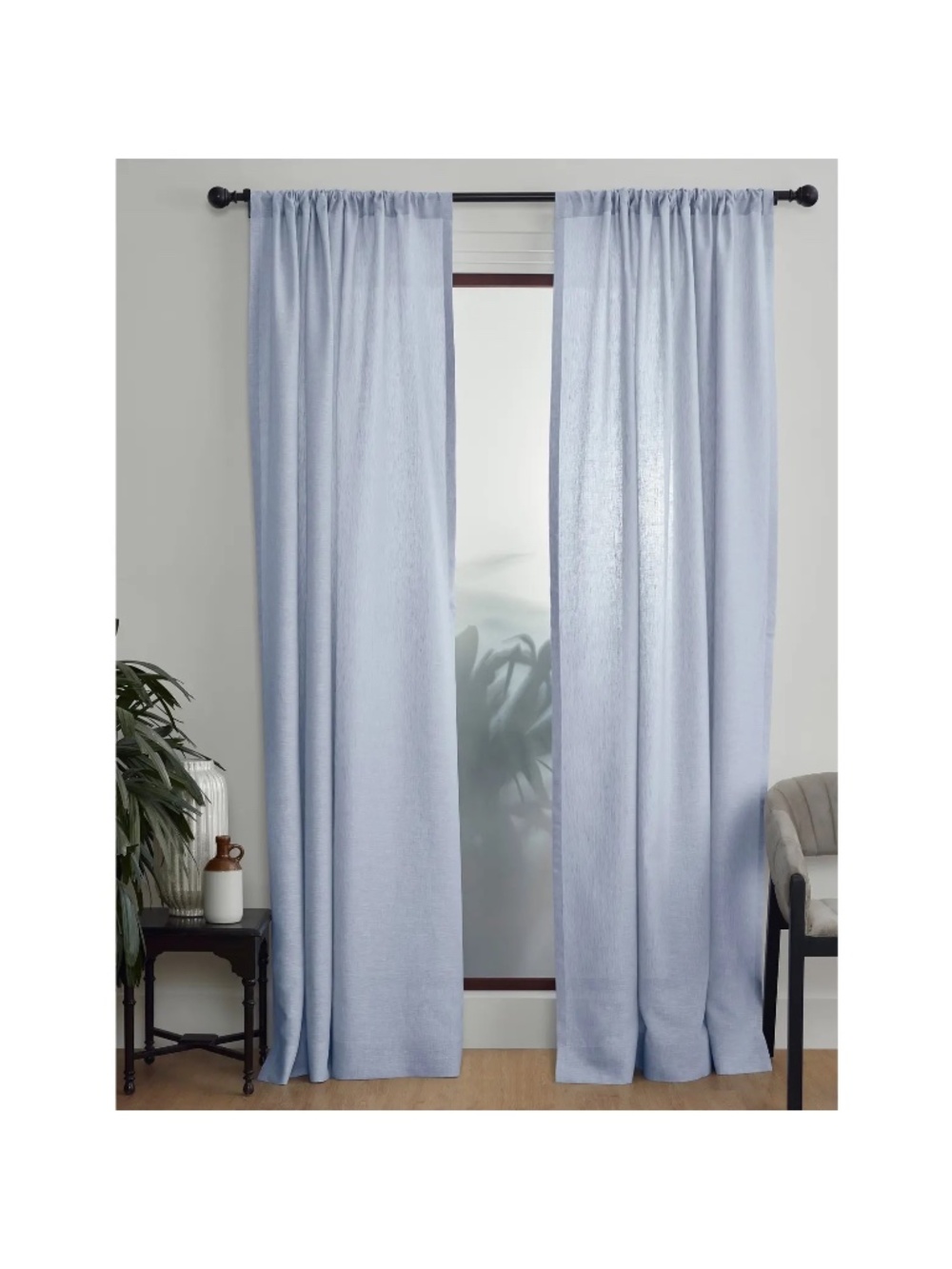 Solino Home 100% Linen Curtain 52 x 120 (2 Panels) Chambray Blue- STORE RETURN
